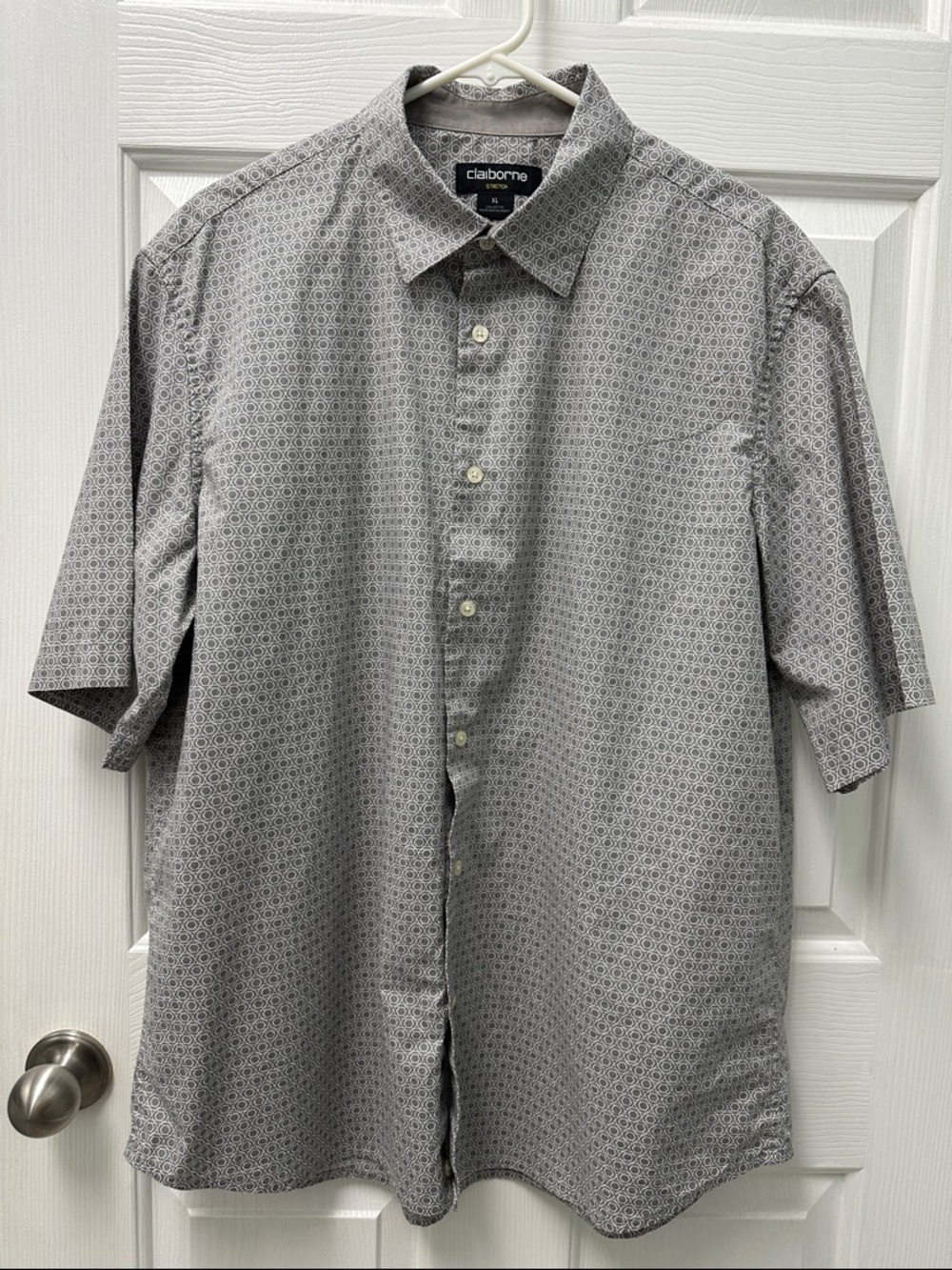 Mens Claiborne Stretch Short Sleeve Shirt Geometric Pattern Size XL